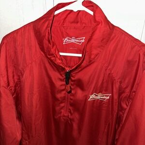 Budweiser Windbreaker Jacket Mens‎ Quarter Zip Beer Size Large Red